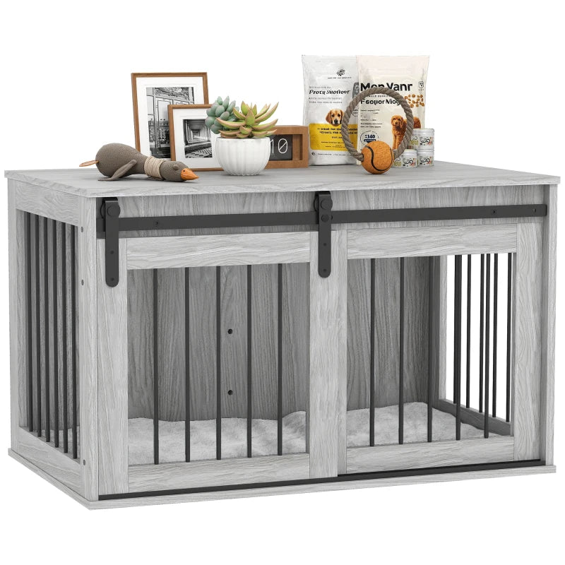 Large Dog Crate Furniture – 98cm Grey with Soft Cushion