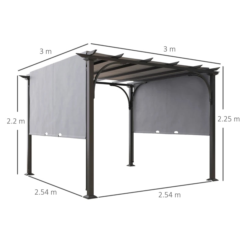 Durable Grey Pergola Gazebo with Adjustable Roof – Perfect for Gardens, 3x3m