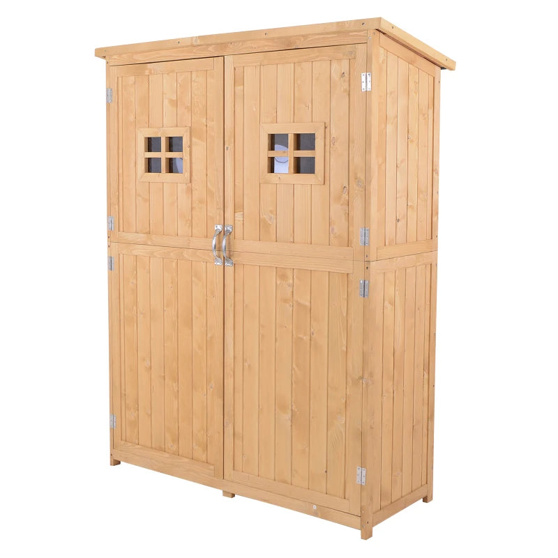 Wooden Garden Shed with Windows & Double Doors, Outdoor Tool Storage, 127.5x50x164 cm