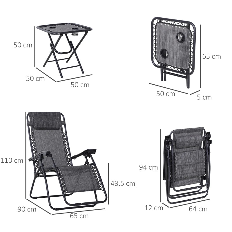 Folding Zero Gravity Chair Set with Table and Cup Holders Reclining Outdoor Lounge