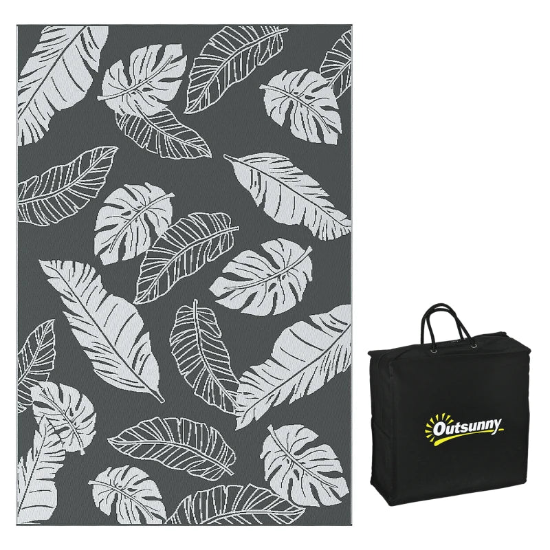 Portable Grey & White Outdoor Rug – Reversible Plastic Mat 182x274cm with Bag