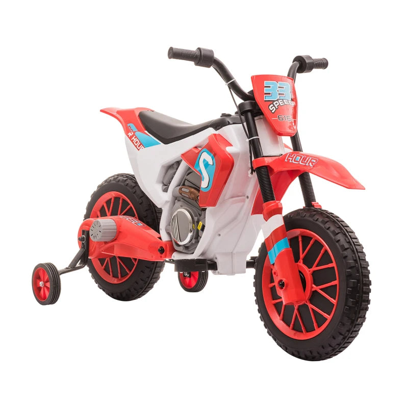 Kids 12V Electric Motorcycle Ride-On Toy with Training Wheels, Ages 3-6 – Red