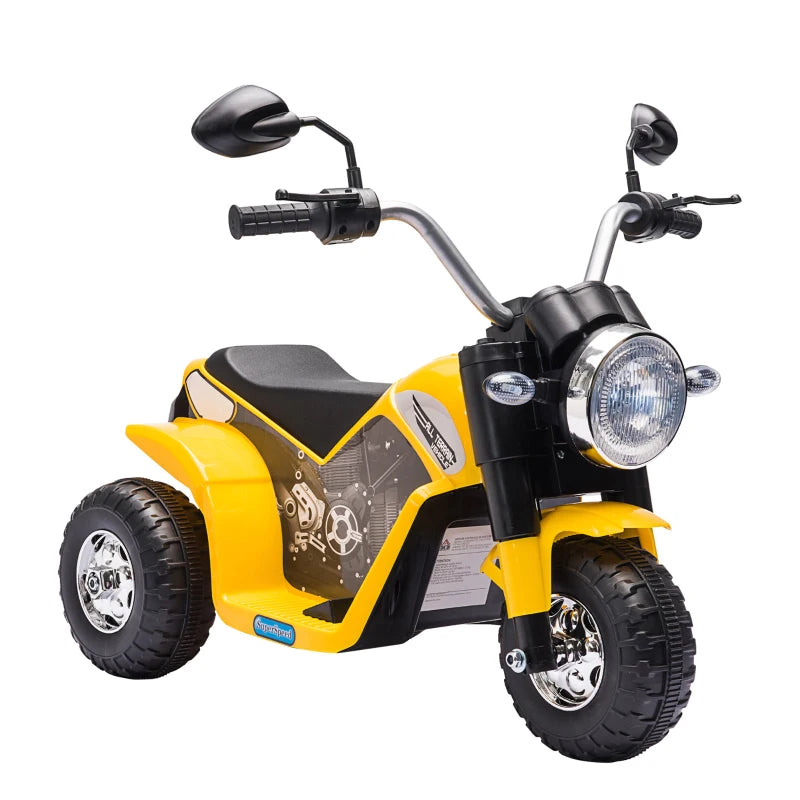 Yellow 6V Electric 3-Wheel Kids Motorbike Ride-On with Horn & Realistic Sounds, 18-36 Months