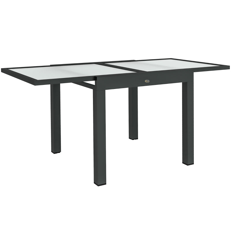 Modern Extending Garden Table with Aluminium Frame and Tempered Glass, 80/160x80x75cm