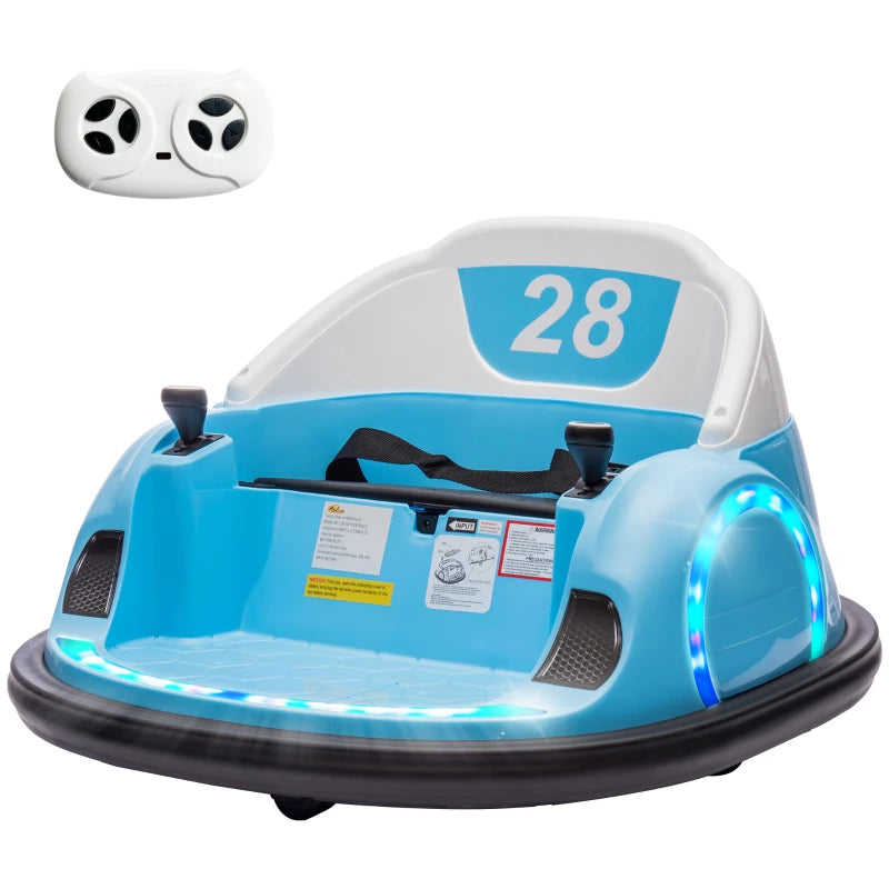 360° Rotating Kids Bumper Car 12V with Remote Control, Music & Lights – Light Blue