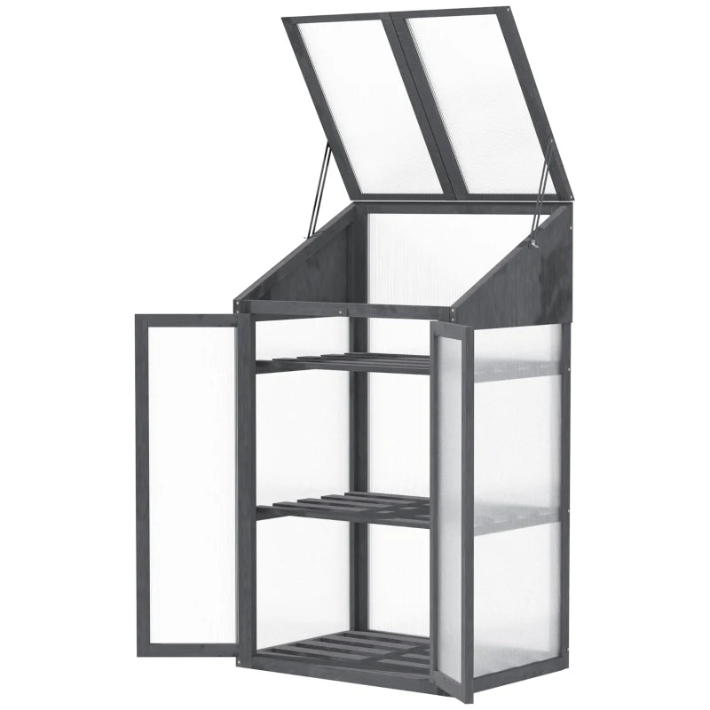 Wooden Cold Frame Greenhouse with Polycarbonate Cover, Double Doors & Ventilated Top, 70x50x120cm