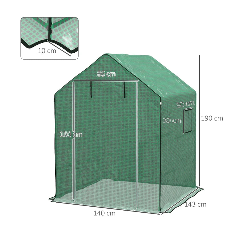 Greenhouse Replacement Cover with Roll-Up Door &amp; Windows, Walk-In PE, 140x143x190 cm