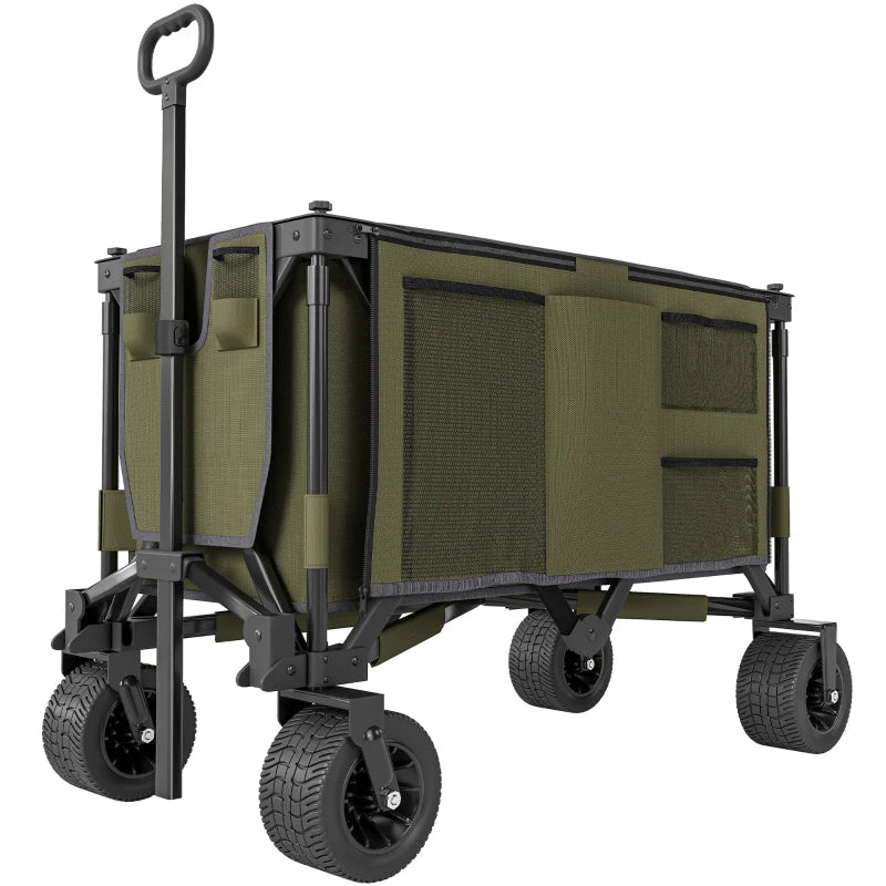 Collapsible Outdoor Utility Wagon with Steel Frame and Oxford Fabric Folding Garden Trolley on Wheels