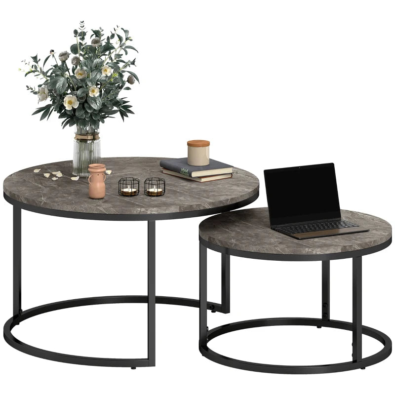 Nesting Coffee Table Set – Industrial Round Tables with Steel Frame