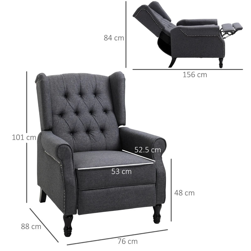 Dark Grey Recliner Armchair – Tufted Back & Nailhead Trim