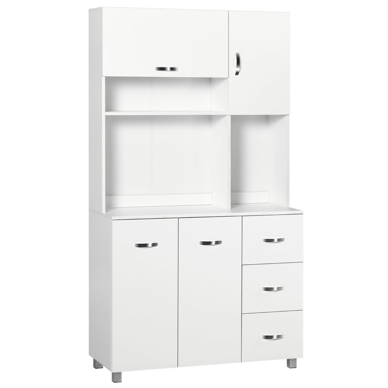 183cm White Kitchen Cupboard with Drawers, Doors & Open Shelves