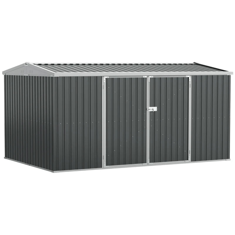 Spacious 14x8ft Garden Shed in Grey – Metal Tool Storage for Patio, Yard, and Outdoors