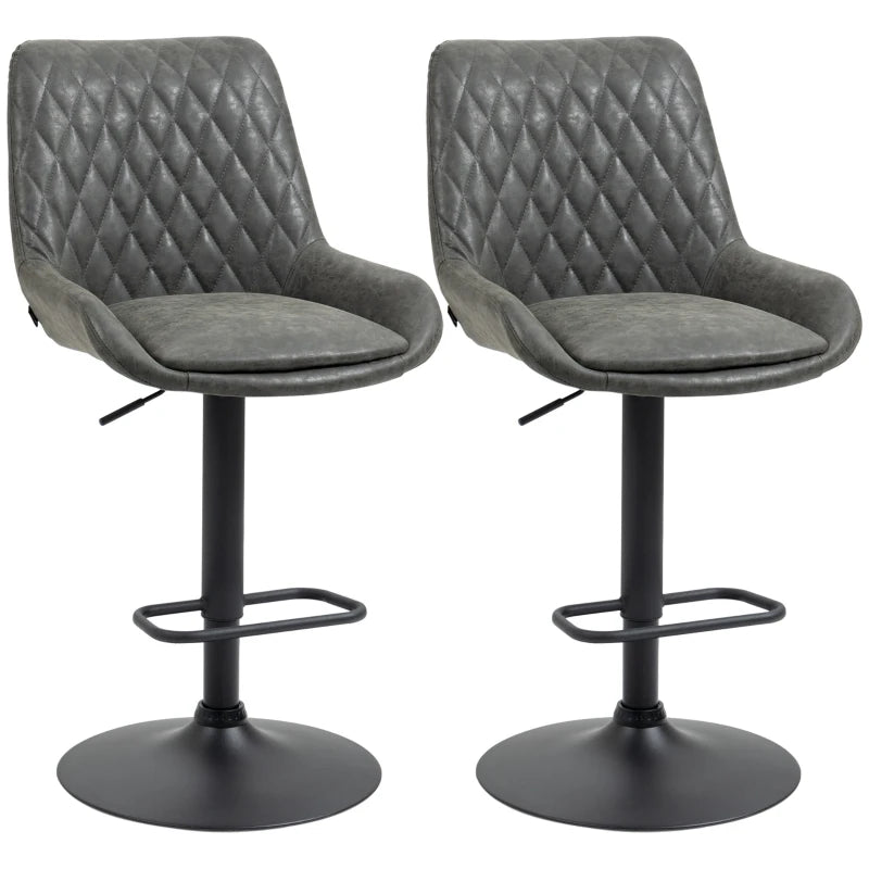 Adjustable Retro Bar Stools with Back, Swivel Upholstered Seat – Grey