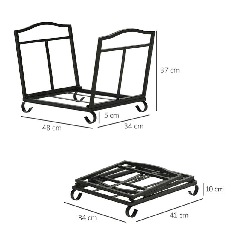 Elegant Folding Metal Firewood Holder with Scroll Design – Rust-Resistant and Durable