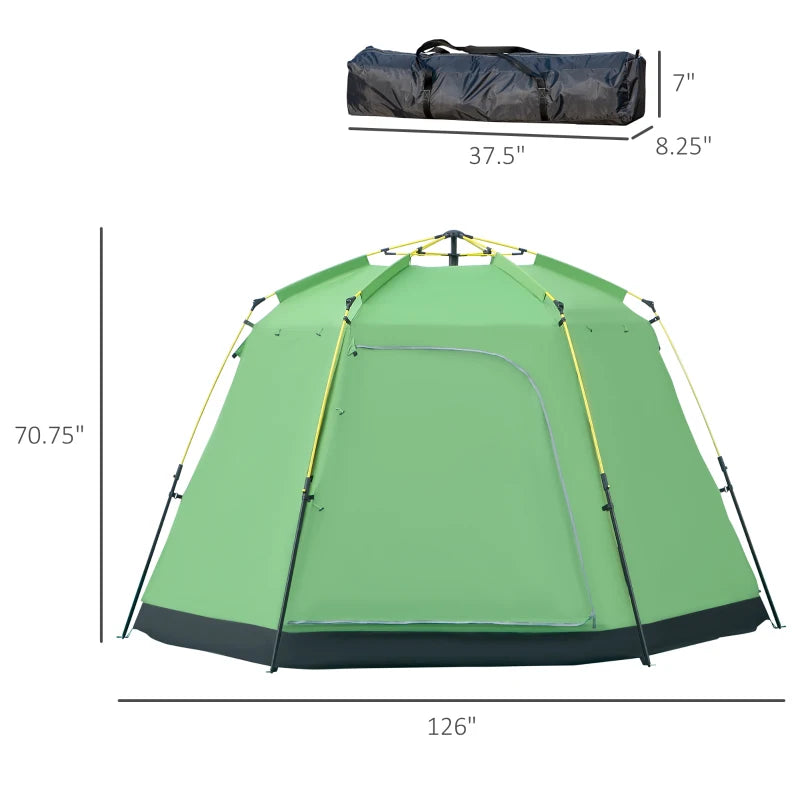 Green Pop-Up Camping Tent – 6 Person, 2-Tier with Doors & Windows