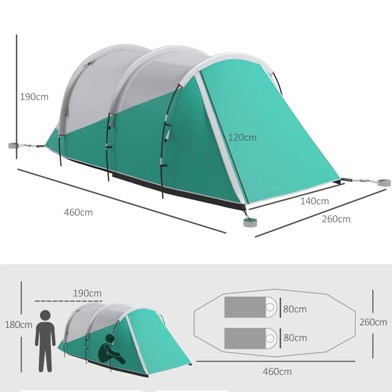 Water-Resistant 3-Person Tunnel Tent with Two Rooms