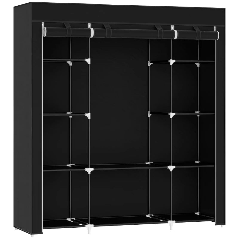 Fabric Cover Wardrobe – Portable Black Storage Closet with Hanging Rail