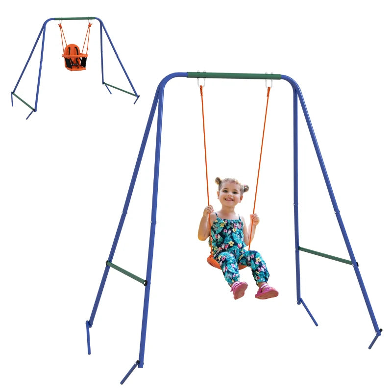 Toddler Garden Swing Two-in-One with Comfortable Seat and Safety Belt – Orange & Blue