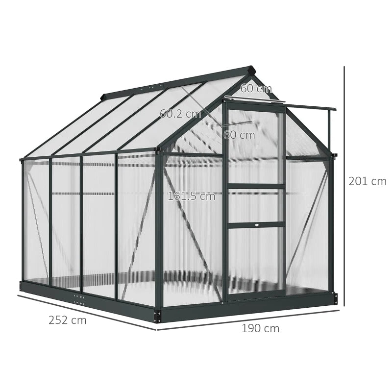 Large 6x8ft Outdoor Greenhouse – Grey Polycarbonate Grow House with Sliding Door & Window