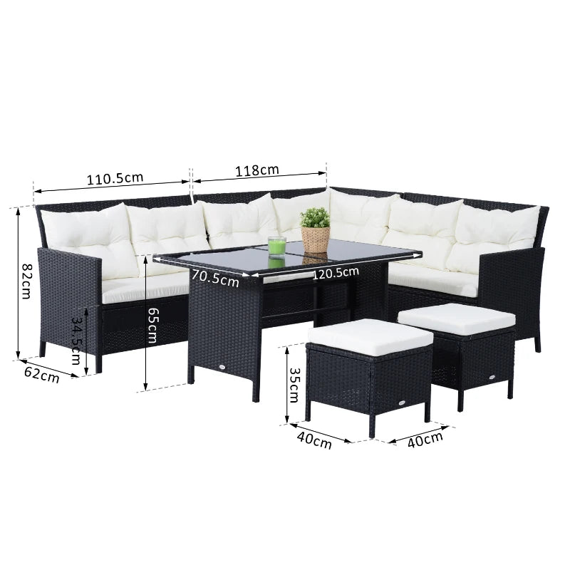 8-Seater Black Rattan Corner Sofa Set with Cushions – Outdoor Patio & Garden Furniture