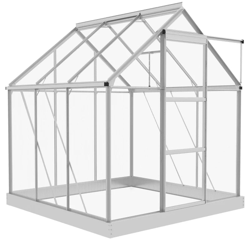 Walk-In Polycarbonate Greenhouse with Sliding Door & Window, 6x6 ft, Silver Frame