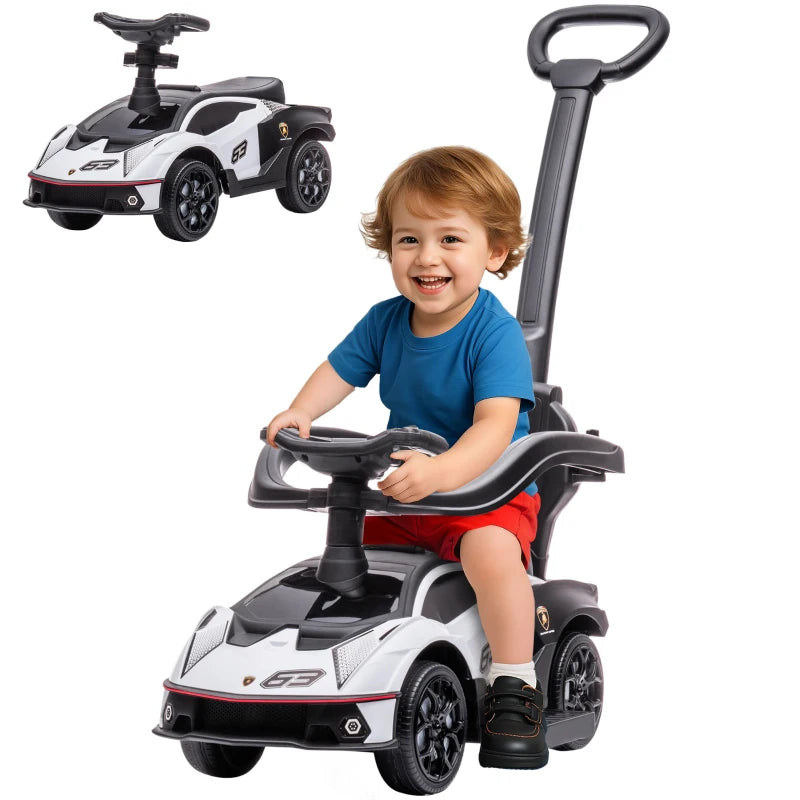White Toddler Ride On Push Car – 2-in-1 Foot-to-Floor Slider with Handle, Ages 1-3