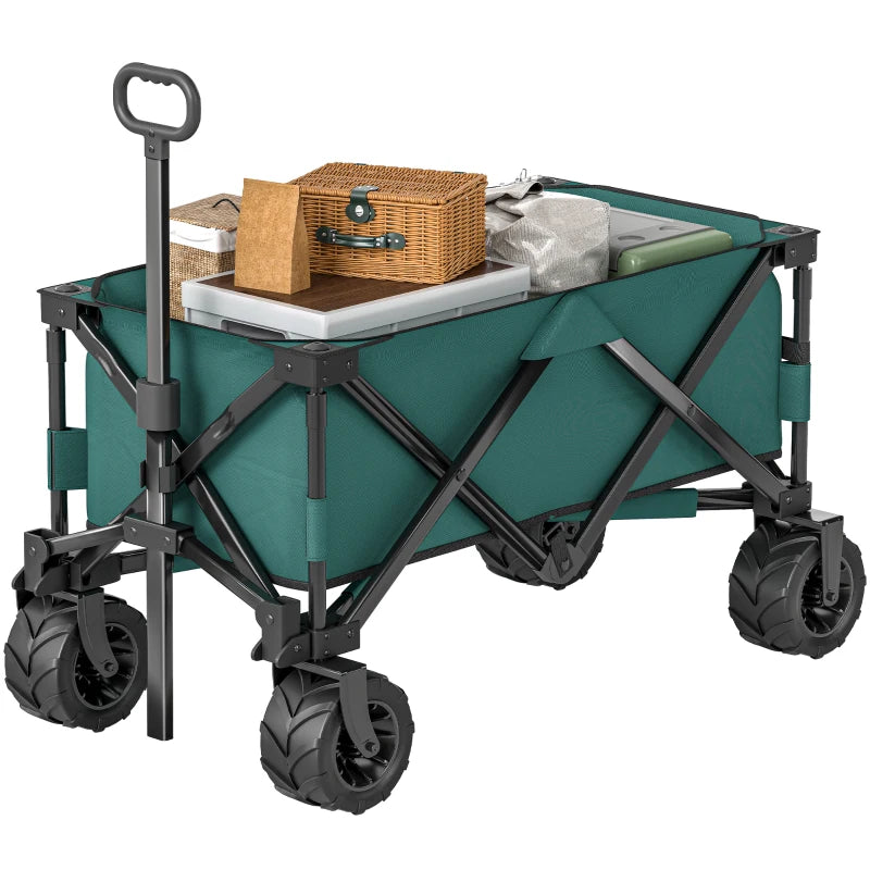 Folding 140L Festival Trolley with Telescopic Handle & Big Wheels for Outdoor, Garden & Beach – Green
