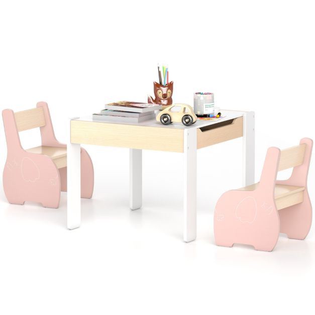 Wooden Table and Chair Set for Kids with Hidden Storage Box