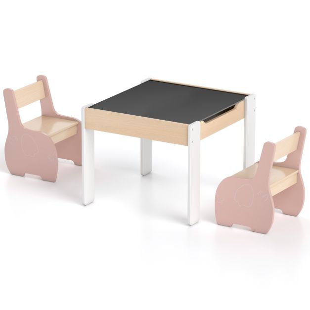 Wooden Table and Chair Set for Kids with Hidden Storage Box