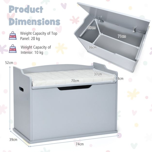 Wooden Kids Toy Box and Bench with Cushion and Handles