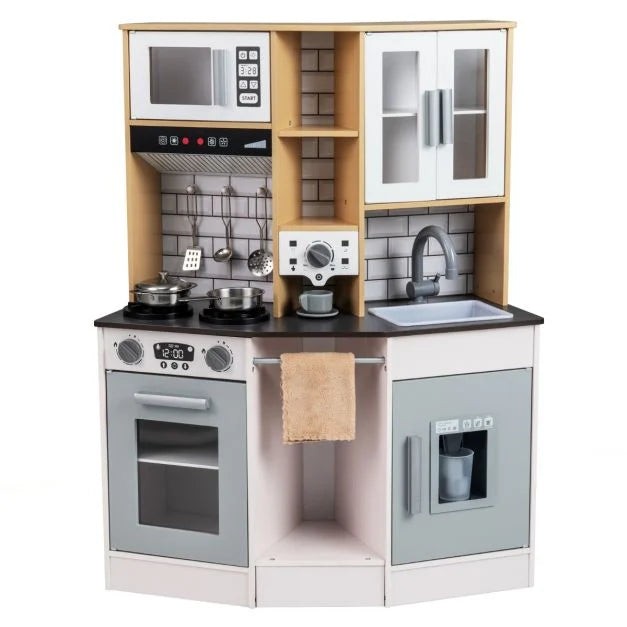 Wooden Kids Kitchen Toy with Realistic Sounds and Light Effects