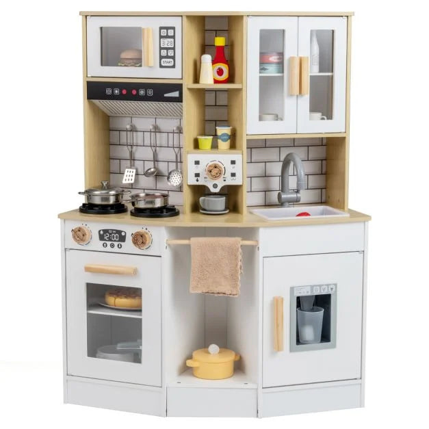 Wooden Kids Kitchen Toy with Realistic Sounds and Light Effects