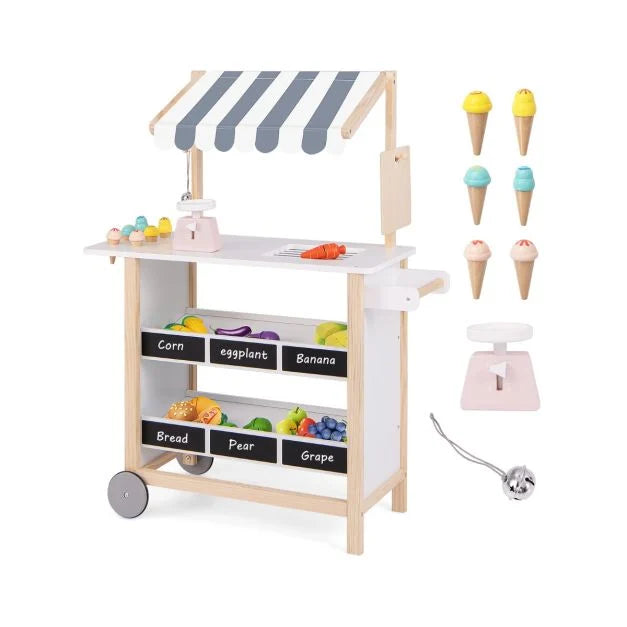Children’s Wooden Grocery Store Toy with Chalkboard & Accessories
