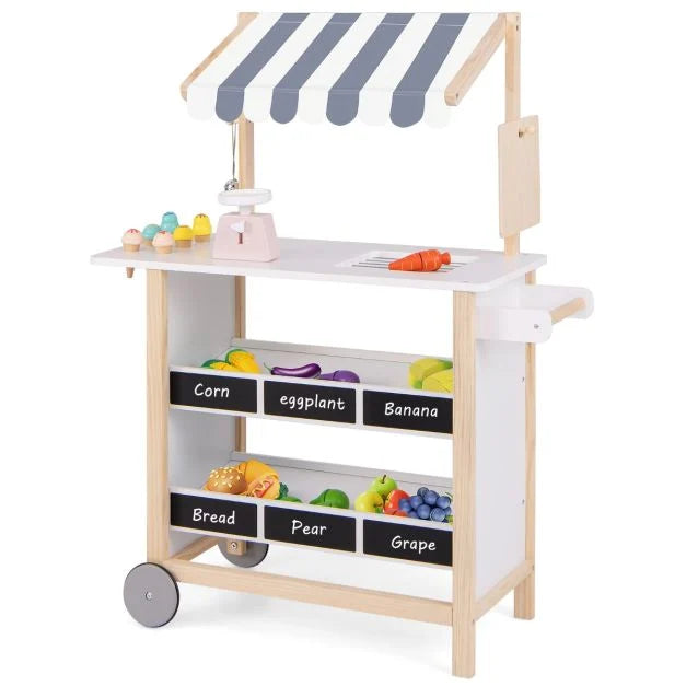 Children’s Wooden Grocery Store Toy with Chalkboard & Accessories