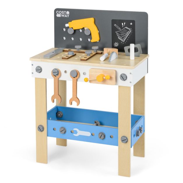 Kids Wooden Workbench Playset with Pegboard and Storage Shelf