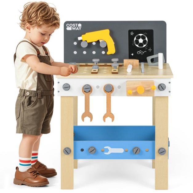 Kids Wooden Workbench Playset with Pegboard and Storage Shelf