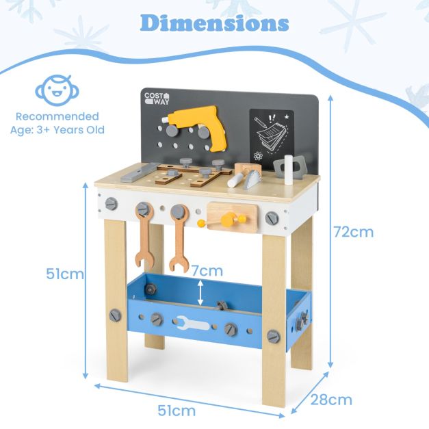 Kids Wooden Workbench Playset with Pegboard and Storage Shelf