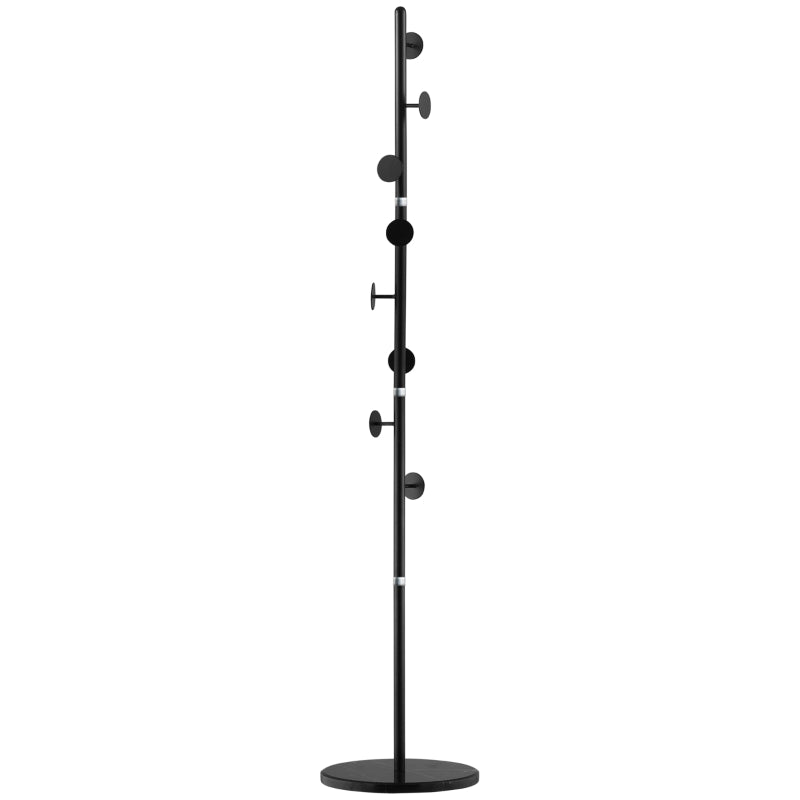 Black Freestanding Coat Rack with Marble Base & 8 Disc Hooks for Entryway