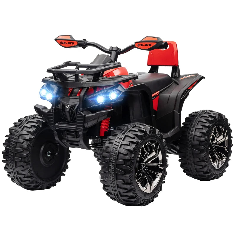 Kids 12V Quad Bike ATV with LED Lights, Music, Backrest, Forward & Backward, Red