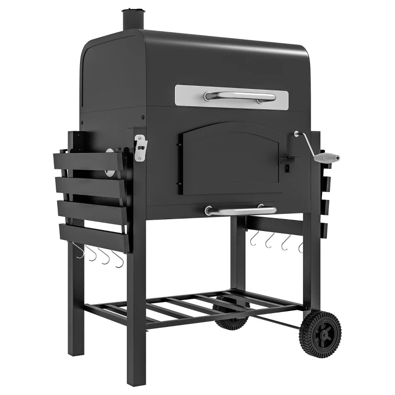 Versatile 3-in-1 Charcoal BBQ with Shelves for Outdoor Grilling and Cooking