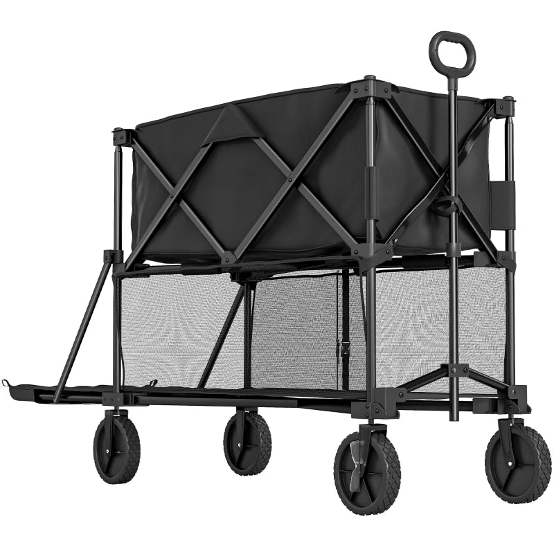 Double Decker Folding Festival Trolley Cart, 200KG & 350L Capacity, Collapsible, Black