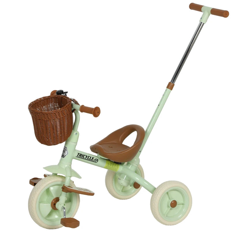 Adjustable Handle Toddler Trike 2-in-1, 3 Wheels, Basket, for Boys and Girls, Green