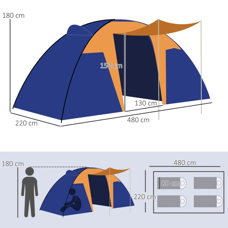 Family Camping Tent – 4-6 Person Tunnel Tent with Porch & Bag