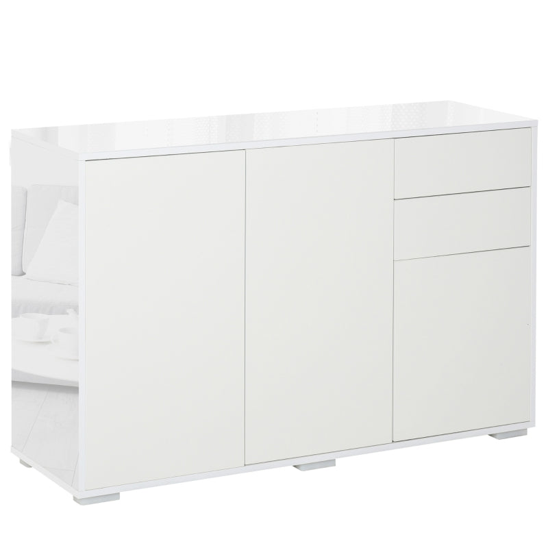 Modern White Sideboard – High Gloss Finish, 2 Drawers & Cabinets
