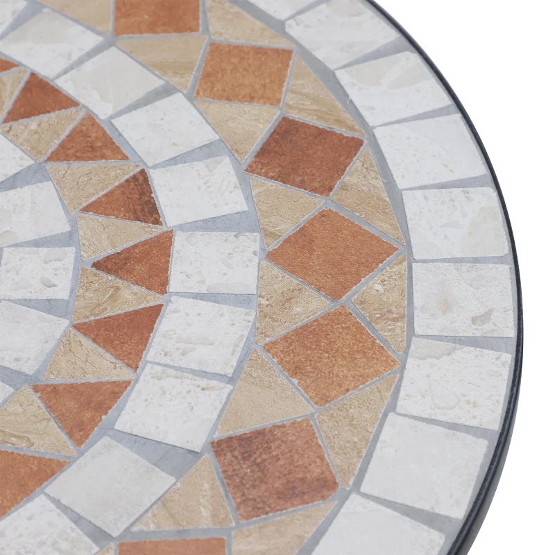 Small Round Mosaic Garden Table with Ceramic Top, Outdoor Side Table & Plant Stand, 60 cm