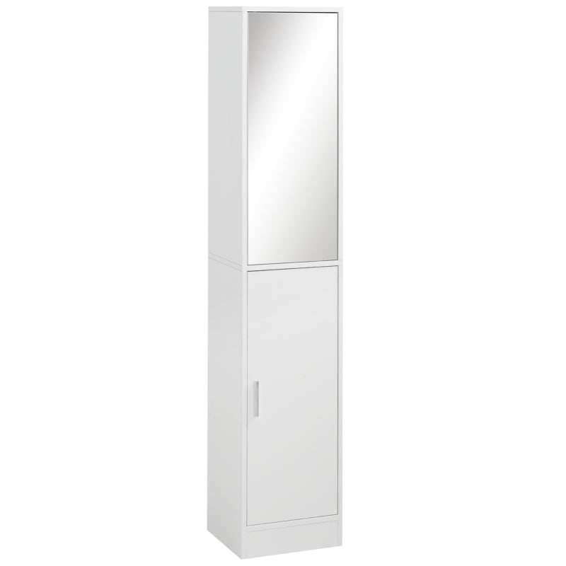 Tall White Bathroom Cabinet with Mirror and Adjustable Shelves