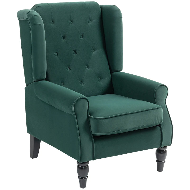 Tufted Wingback Chair – Green Retro Accent for Bedroom & Living Room