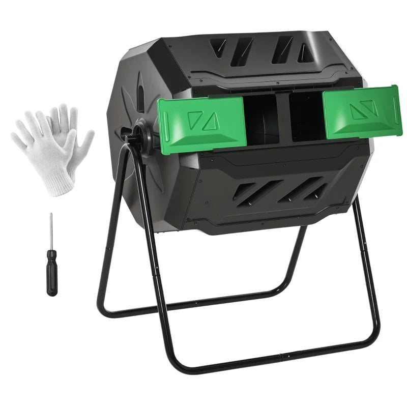 360° Rotating Dual Chamber Compost Bin Durable Outdoor Composting Tumbler