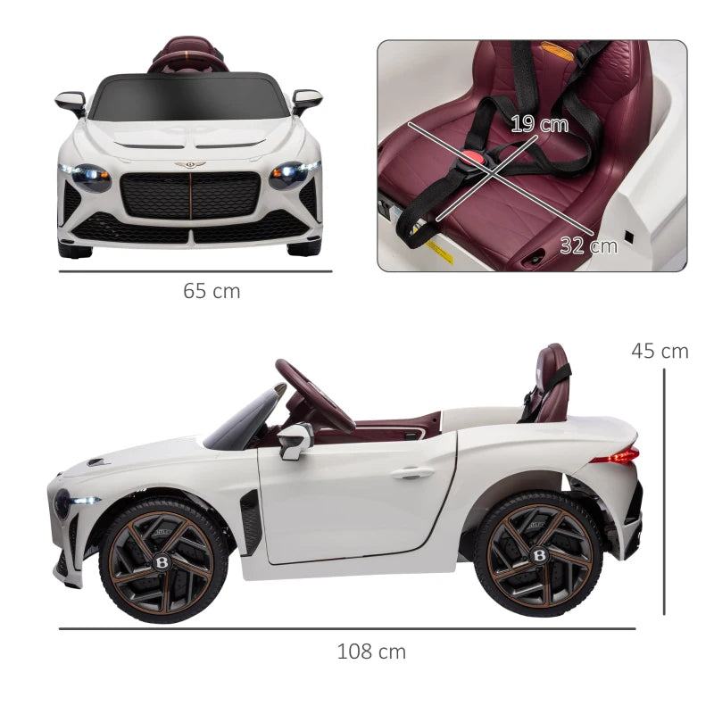 White 12V Bentley Bacalar Electric Ride-On Car for Kids with Remote Control