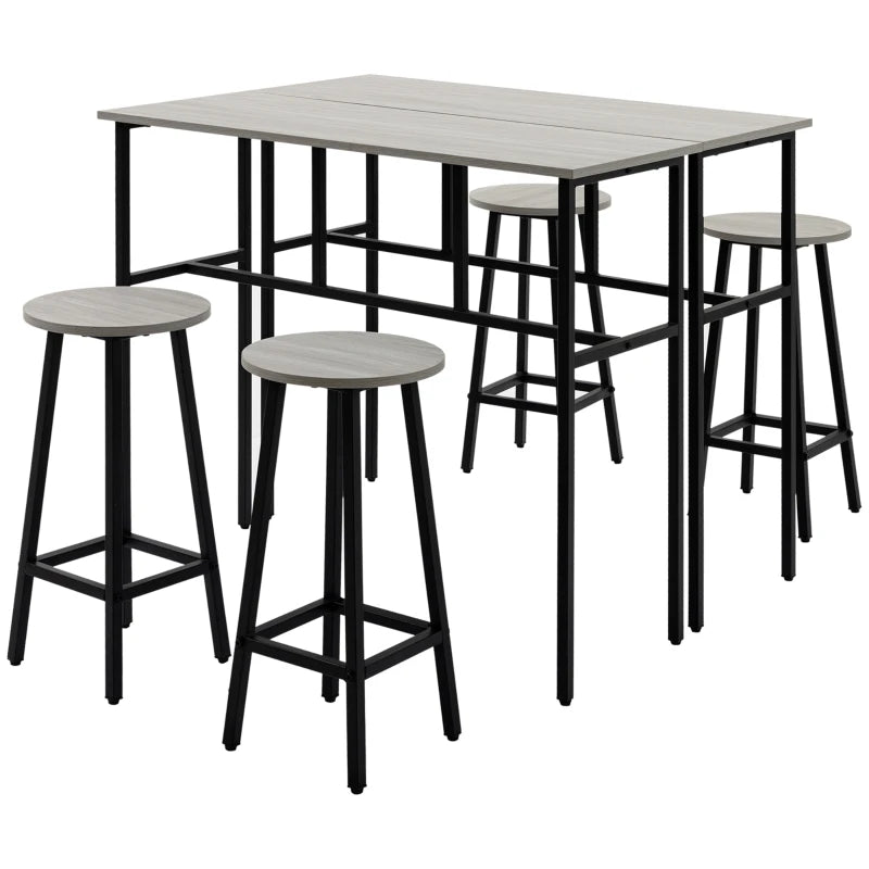 Kitchen & Living Room Bar Table Set, 2 Tables + 4 Stools, Grey